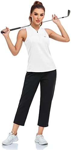 MoFiz kadın Kolsuz Golf Tenis Gömlek Egzersiz Racerback Tankı Üstleri Hızlı Kuru Spor T-Shirt Çeyrek Zip