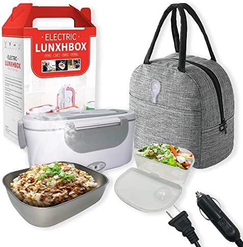 Araba ve Ev için Elektrikli Öğle Yemeği Kutusu Gıda ısıtıcısı 1.5 L, 2'si 1 arada, Kaşık Yalıtımlı çanta 110V 12V