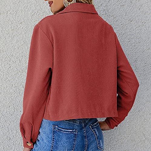 Kadın Kırpma Kadife Ceketler Yaka Düğmesi Aşağı Shacket Ceketler Büstü Cep Uzun Kollu Tek Göğüslü Sonbahar Giyim