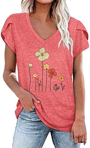 Üst Tshirt Bayanlar için Yaz Sonbahar 2023 Giyim Düzenli Fit Kısa Kollu Pamuklu V Boyun Grafik Casual Tshirt W6 W6
