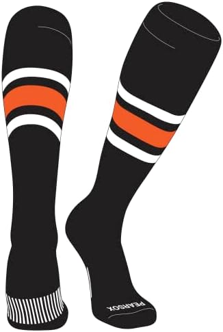 PEAR SOX Çizgili OTC Beyzbol, Softbol, Futbol Çorapları (B) Siyah, Beyaz, Turuncu