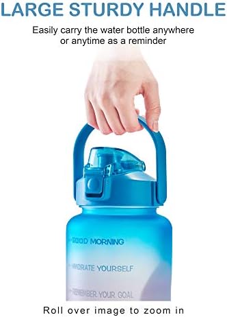 EYQ Yarım Galon / 64 oz Su şişesi ile Zaman İşaretleyici, taşıma kayışı ve motivasyon alıntı, sızdırmaz Tritan BPA