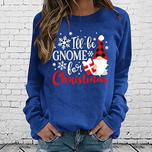 Noel Tişörtü Kadınlar için Uzun Kollu Noel Komik Gnome Grafik Kazak Crewneck Lopose Fit Tatil Tişörtleri Tops