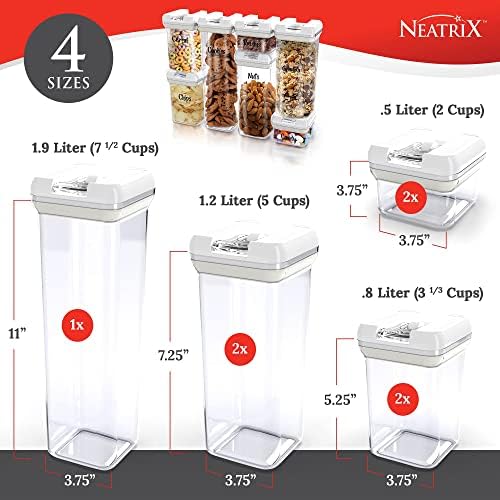 Kapaklı Neatrix Gıda Saklama Kapları Hava Geçirmez-Kiler veya Tezgah için 7 Şeffaf İstiflenebilir Dökme Gıda Kabı