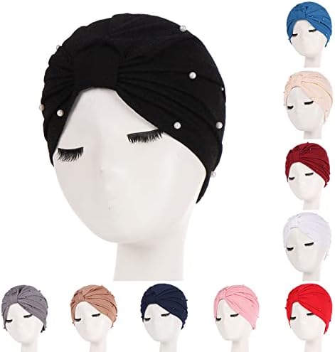 Bere şapka Kadınlar için İnci Türban Etnik Headwrap Rahat Düz Renk Saç Kapakları Kafatası Kapaklar Moda Şal Şapkalar