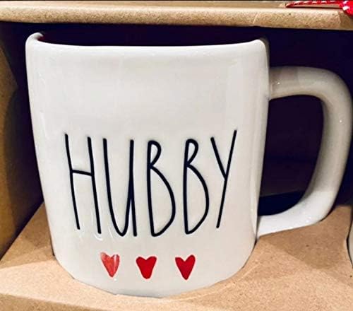 Rae Dunn Hubby Wifey hearts seramik Kahve, Hediye kutusunda Kırmızı iç mekana sahip çay fincanları/ kupalar.