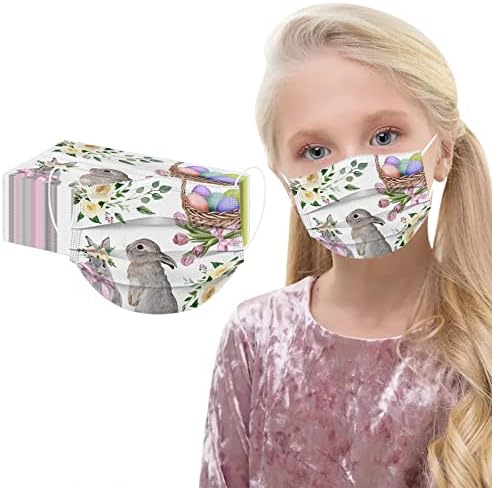 JMETRIE 50 ADET Paskalya Tek Kullanımlık Yüz Maskesi Çocuklar için, Tavşan Baskı yüz kapatma Açık Koruma Nefes Maskesi
