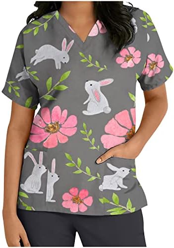 Kısa Kollu V Boyun Gökkuşağı Çiçek Grafik Çalışma Fırçalama Sevimli Hayvan Tavşan Cosplay Bluz T Shirt Kızlar için