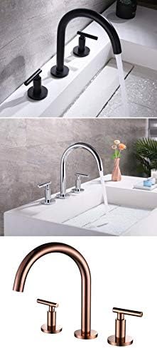Banyo Havzası Musluk Banyo Güverte Üstü Yaygın Çift Tutucu Üç Delikli Sıcak Soğuk Su Mikser Siyah / Krom / Gül Altın