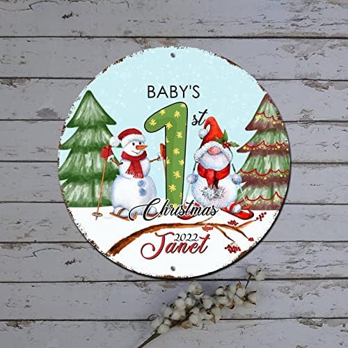 Noel Çelenk Işaretleri bebeğin Ilk Noel Özel Yuvarlak Metal Tabela Noel asılı dekorlar ıçin Perişan Metal Işareti