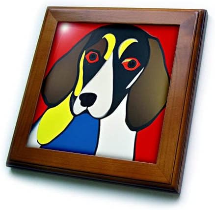 3dRose Serin Komik Sevimli Renkli Beagle Tazı Köpek Picasso Tarzı Kübizm. - Çerçeveli Fayanslar (ft-371898-1)