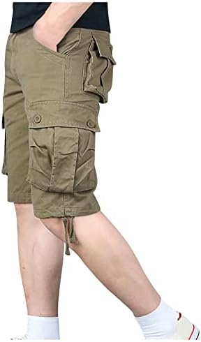Erkek Kargo Şort, erkek Rahat Orta Bel Kırpılmış Pantolon Çok Cepler Açık Düz Bacak Şort