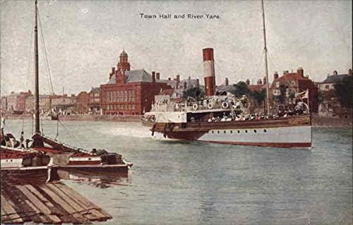 Belediye Binası ve Yare Nehri Great Yarmouth, İngiltere Orijinal Antika Kartpostal