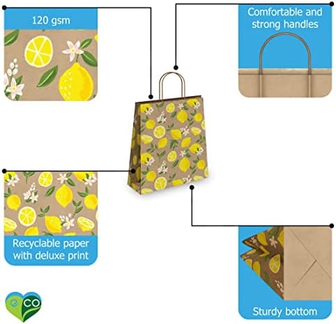 Pro Tedarik Küresel Baskılı Alışveriş / Hediye Çantaları (12 Adet Karışık Boy Çanta, Limon)