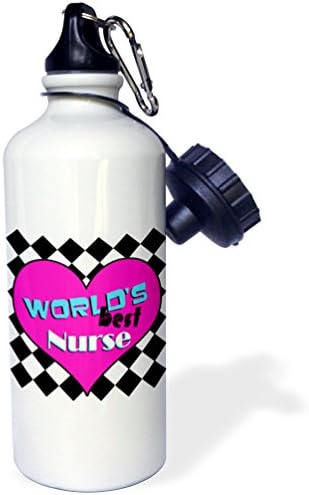 3dRose Dünyanın En iyi Hemşire Pembesi Spor Su Şişesi, 21 oz, Beyaz