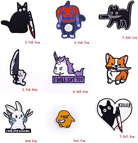 9 Paket Komik Hayvanlar Katil Unicorn Köpek Kedi Rozeti Amblemi İşlemeli Demir On Yamalar Üzerinde Dikmek Çanta T-Shirt