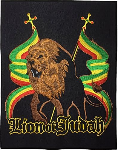[Büyük Boy] Papapatch Aslan Rasta Bayrağı Afrika Reggae Ceket Yelek Kostüm İşlemeli Büyük Dikmek Demir on Patch (DEMİR-ASLAN-RASTA-BÜYÜK)