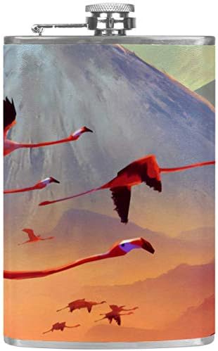 Cep Şişesi Likör için Paslanmaz Çelik Sızdırmaz Huni ile 7.7 oz deri kılıf Büyük Hediye Fikri Şişesi-Flamingolar Uçan