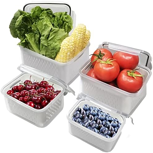 Kapaklı ve istiflenebilir Buzdolabı Gıda Saklama Kabı, Sebze Meyve Berry Salatası için Taze Ürünler Koruyucu Kaleci