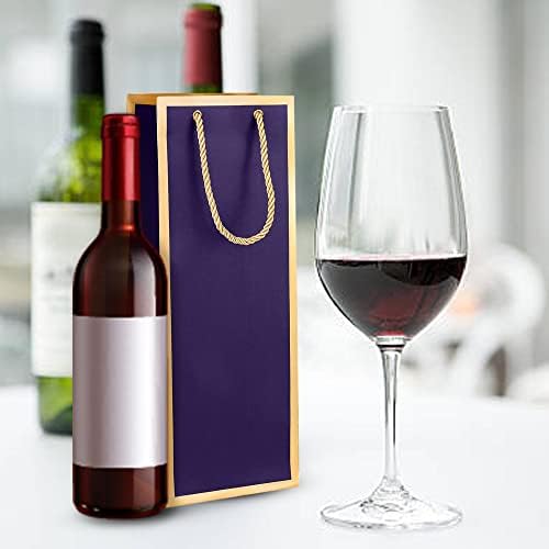 12 ADET Şarap Poşeti,Koyu Mavi ve Koyu Kırmızı ve Metalik Altın Folyo Tasarımı,Telli Hediye Etiketli Şarap için Şişe