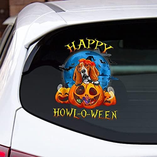 Mutlu Howloween Basset Hound Ay Kabak Yarasalar Sticker Çıkartması Araba Çıkartması