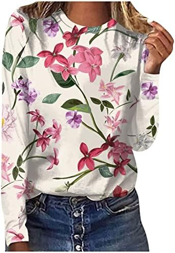 Bayan Sonbahar Uzun Kollu T Shirt Rahat Üst Moda Gömlek Gevşek Çiçek Baskı Tunik Tees Artı Boyutu Bluzlar Tops