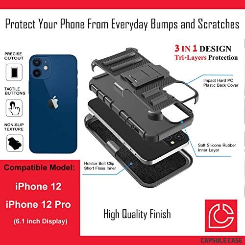 iPhone 12 ile Uyumlu Ohiya Kılıfı [Askeri Sınıf Koruma Darbeye Dayanıklı Kickstand Kılıf Koruyucu Siyah Kılıf Kapak]