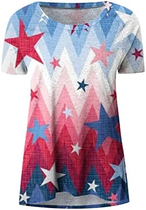 Kısa Kollu Pamuklu Tekne Boyun Amerikan Bayrağı Yıldız Grafik Bluz Tee Kızlar için Yaz Sonbahar Bluz 1U 1U