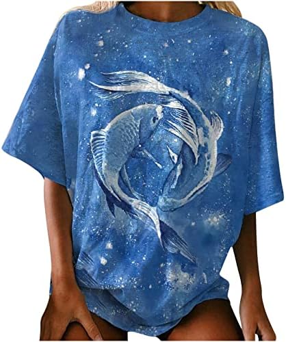Bayan Yaz Üstleri Moda Takımyıldızı baskı t-shirt Tops Gevşek Casual Katı Kısa Kollu Yuvarlak Boyun Tees Gömlek