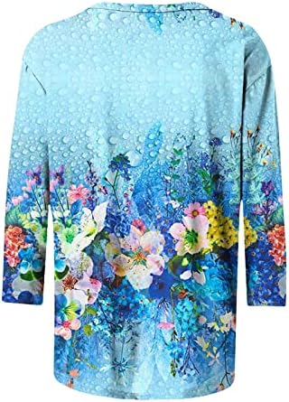 Bluz Bayanlar 2023 3/4 Kollu Tekne Boyun Pamuk Çiçek Grafik Mutlu Hediye Salonu Paskalya Bluz Gömlek Genç Kızlar için