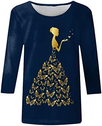 Çirkin Noel 3/4 Kollu Tee Gömlek Kadınlar ıçin Casual Ekip Boyun Tişörtü Merry Christmas Üç Çeyrek Kollu Kazak