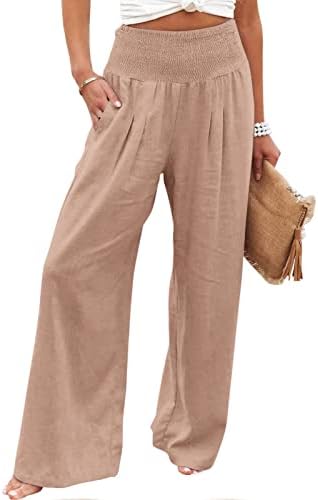 RbCulf Bayan Artı Boyutu Sweatpant Moda Katı Pamuk Keten Pantolon Elastik Bel Çok Yönlü Rahat Geniş Bacak Düz Pantolon