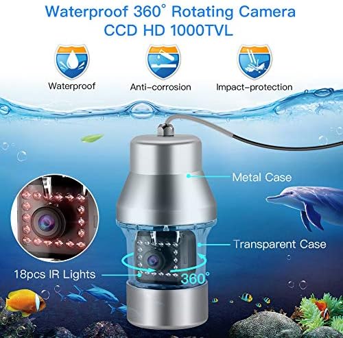 Eyoyo Sualtı Balıkçılık Video Kamera 9 inç 360° Kamera 1000TVL w / 18 kızılötesi IR ışıkları 30M Kablo ve Balıkçılık