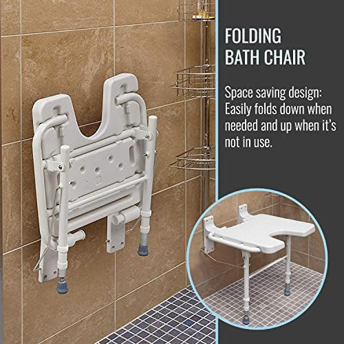 HealthSmart Duvara Monte Katlanır banyo sandalyesi duş oturağı Tezgah Ayarlanabilir Ayaklı, FSA ve HSA Uygun, Koltuk