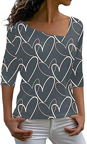 NOKMOPO Uzun Kollu Gömlek kadın Rahat sevgililer Günü Baskılı Düzensiz Yaka Uzun Kollu Üst Gevşek Bluzlar T Shirt