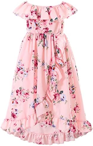 Flofallzique Yaz Küçük Kız Elbise Vintage Çiçekli Toddler Doğum Günü Partisi Paskalya Sundress Bebek Giysileri