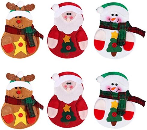 Amosfun 6 pcs Noel Çatal Bıçak Kaşık Çanta Kardan Adam Noel Baba Geyik Gümüş Tutucu Sofra Çanta için Noel Noel Parti