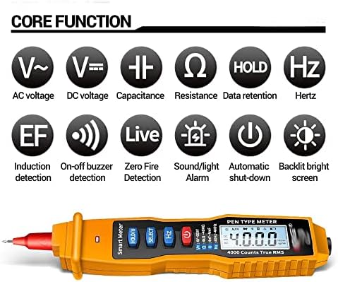 WDBBY Dijital Multimetre Kalem Tipi Metre 4000 Sayımlar Temassız AC / DC Gerilim Direnç Kapasite Hz Test Cihazı (Renk: