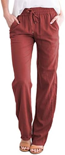 Bayan Palazzo Keten Pantolon Geniş Bacak Yüksek Belli İpli Rahat Uzun Pantolon Rahat Elastik Kemer Pantolon