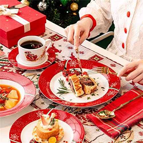 Yok Noel 60 Parça Porselen Kombi Seti Fincan Tabağı ile Tatlı Tabağı çorba tabağı Yemek Tabağı Çatal bıçak Takımı
