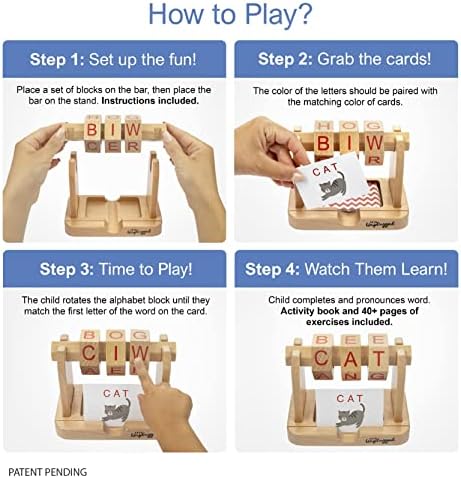 TOTS UNPLUGGED Real Wood Spin and Read Montessori Fonetik Okuma Blokları, Çocuklar ve Yeni Başlayanlar için Hayal