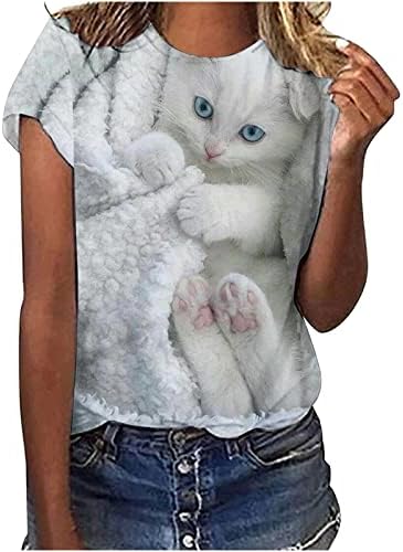 Kısa Kollu Tişörtleri Kadınlar için 3D Baskı Grafik Tunik Tee Ekip boyun Üstleri Rahat Tunikler Bluzlar Tee yazlık