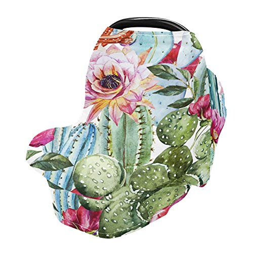 YYZZH Suluboya Tropikal Kaktüs Etli Renkli Çiçek Gül Çiçek Sıkı Bebek Araba Koltuğu Kapağı Bebek Gölgelik Hemşirelik