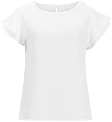 Charella Kadın Ekip Boyun Tişörtleri Casual Bluz Gömlek Fırfır Kısa Kollu Düz Sonbahar Yaz Tişörtleri 2023 Giyim 7P