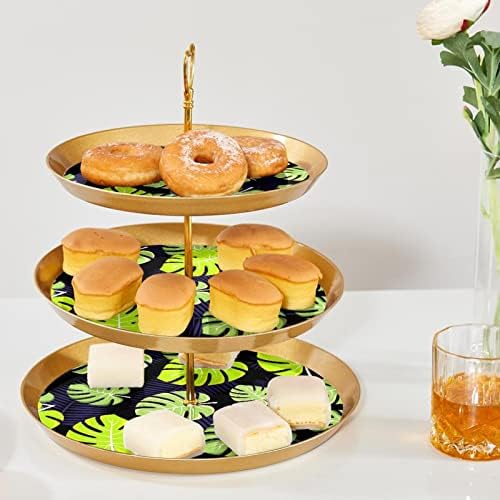 Kek Standı ile Altın Servis Tepsisi, 3 Katmanlı Yuvarlak Cupcake Pasta Ekran Standı, Cupcake Tutucu Tatlı Ağacı Kulesi