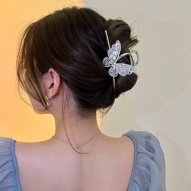Kadınlar için kelebek Saç pençe Klipsleri,Rhinestone 2 Adet Büyük Kaymaz Güçlü Metal Kelebek Saç Klipleri Çok Renkli
