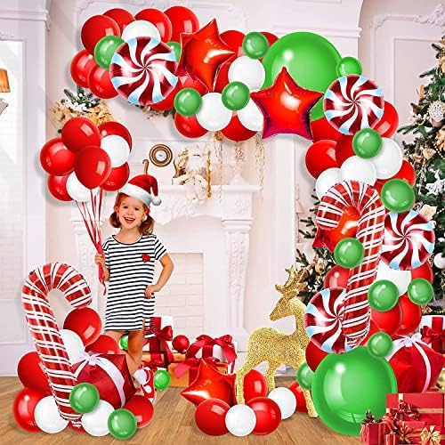WECEPAR Noel Balon Garland Kemer kiti ile Noel Yeşil Kırmızı Beyaz Şeker Balonlar Hediye Kutusu Balonlar Kırmızı Yıldız