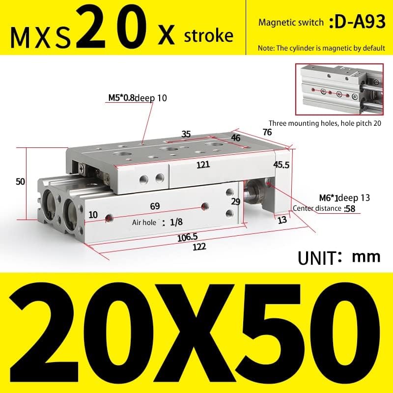 Pnömatik MXS Serisi Raylı Slayt Hava Silindir MXS20-10 MXS20-20 MXS20-30 MXS20-40 MXS20-50 MXS20-75 MXS20-100 MXS20-125