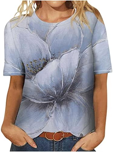 Kadınlar Tüm Çiçek Baskı Üstleri Vintage Yaz Rahat T Shirt Kısa Kollu Gevşek Tunik Tees Boho Crewneck Bluz Üst