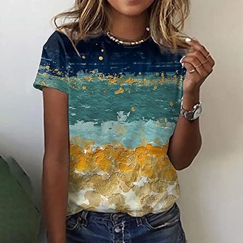 Grafik Tees Kadınlar için Vintage Moda Yaz Dışarı Çıkmak Üstleri Kısa Kollu Gömlek Casual Crewneck Tişörtü Egzersiz
